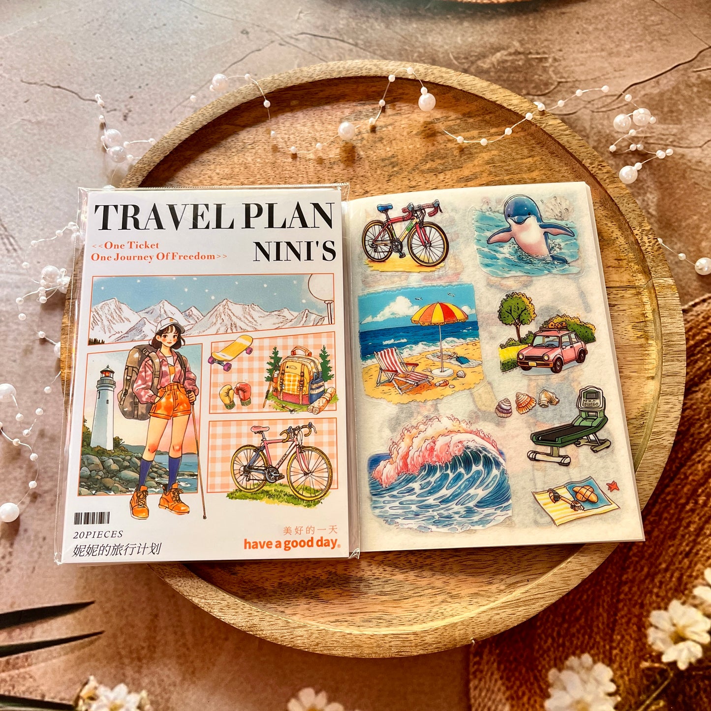 20 Sheets Nini's Travel Plans Series Scenery Dual-Material Sticker Book