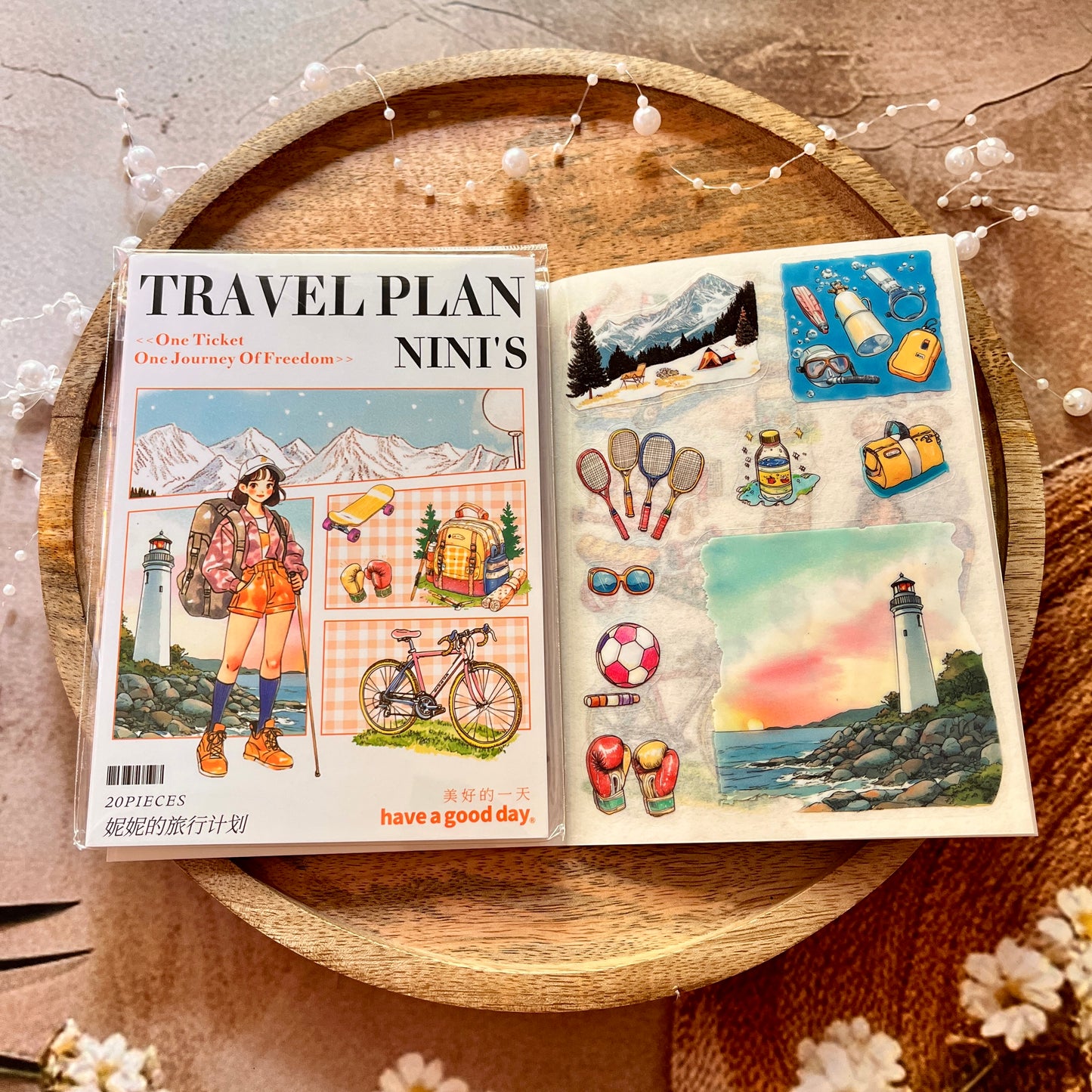 20 Sheets Nini's Travel Plans Series Scenery Dual-Material Sticker Book