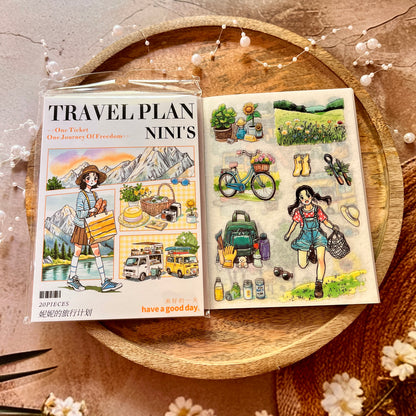 20 Sheets Nini's Travel Plans Series Scenery Dual-Material Sticker Book