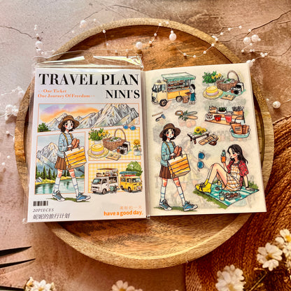 20 Sheets Nini's Travel Plans Series Scenery Dual-Material Sticker Book