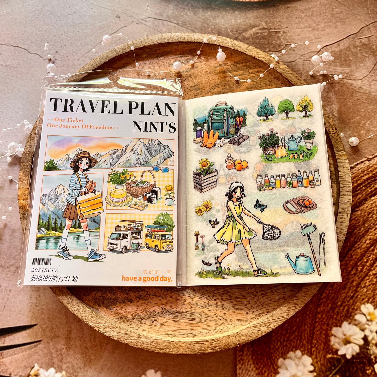 20 Sheets Nini's Travel Plans Series Scenery Dual-Material Sticker Book