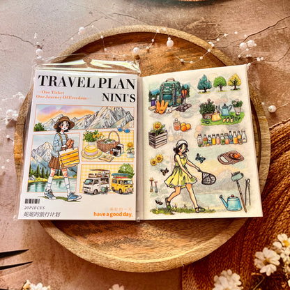 20 Sheets Nini's Travel Plans Series Scenery Dual-Material Sticker Book