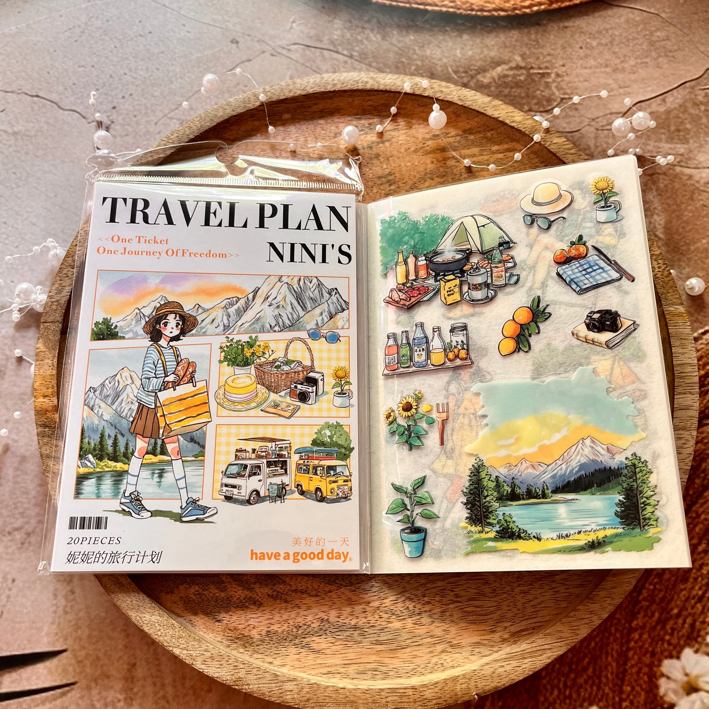 20 Sheets Nini's Travel Plans Series Scenery Dual-Material Sticker Book