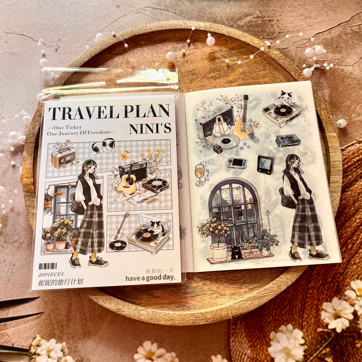 20 Sheets Nini's Travel Plans Series Scenery Dual-Material Sticker Book