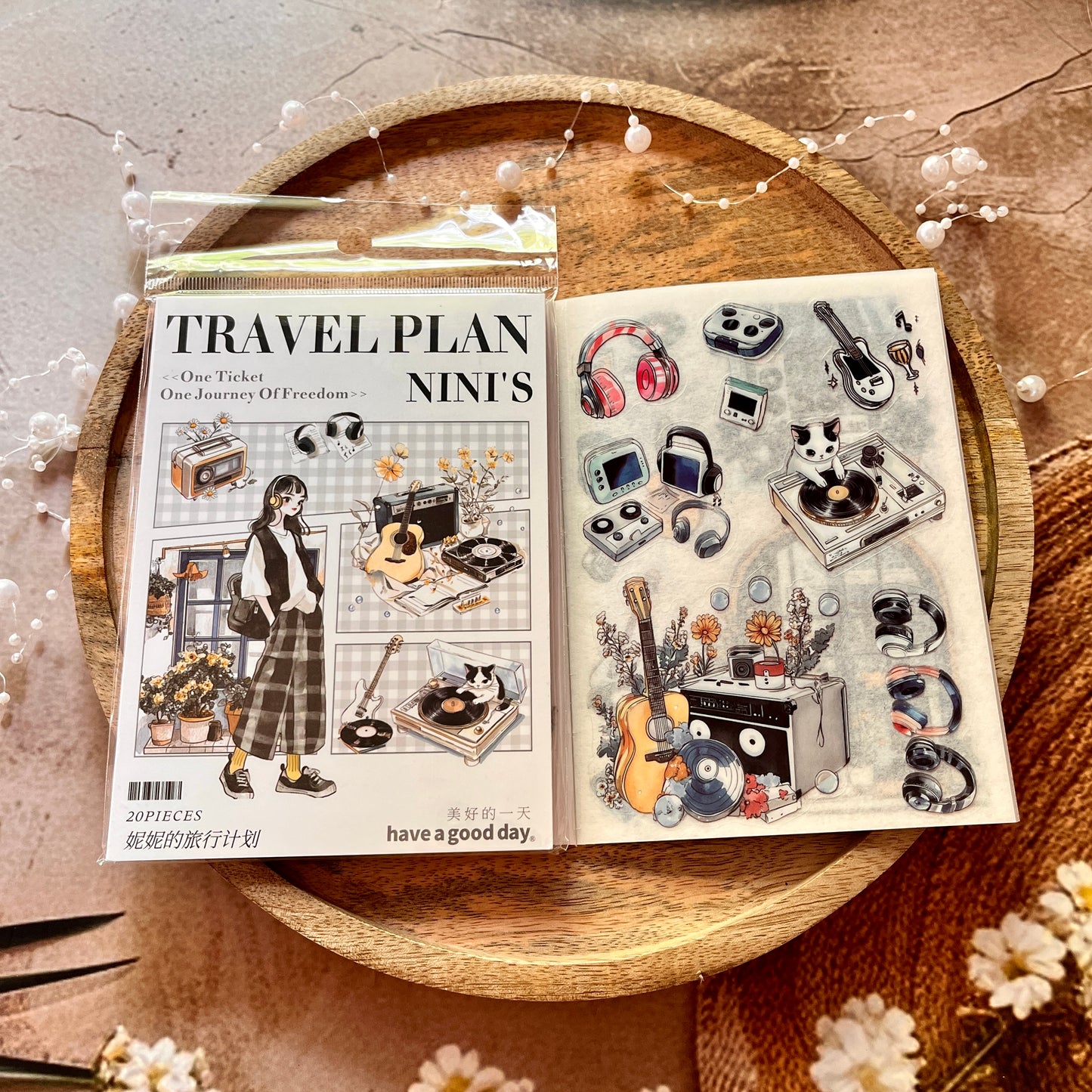 20 Sheets Nini's Travel Plans Series Scenery Dual-Material Sticker Book