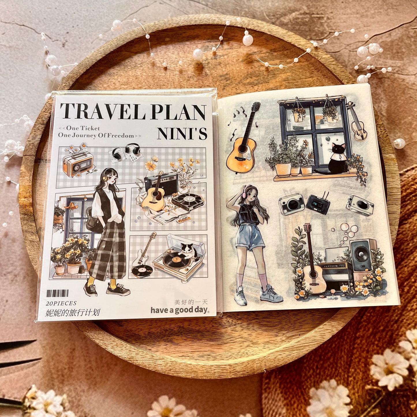 20 Sheets Nini's Travel Plans Series Scenery Dual-Material Sticker Book