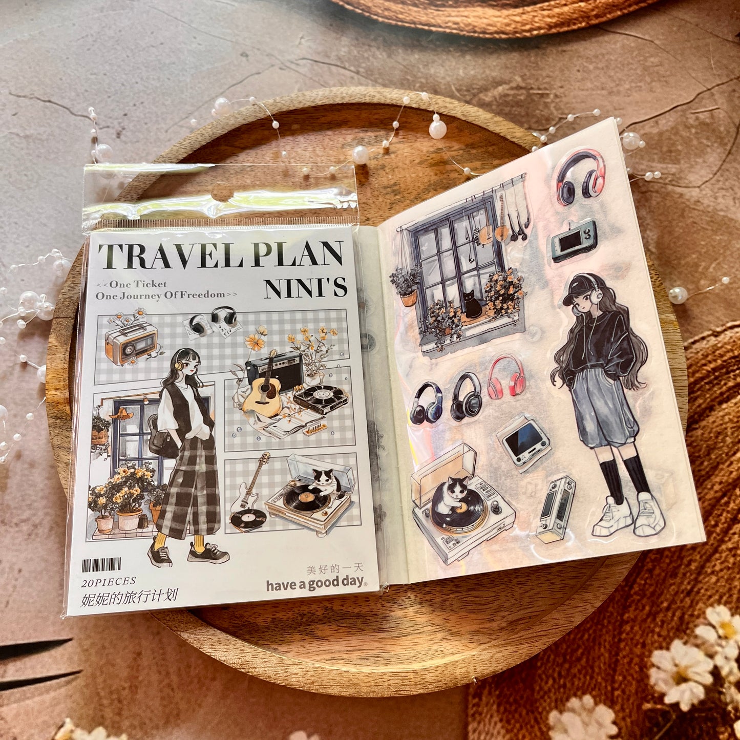 20 Sheets Nini's Travel Plans Series Scenery Dual-Material Sticker Book