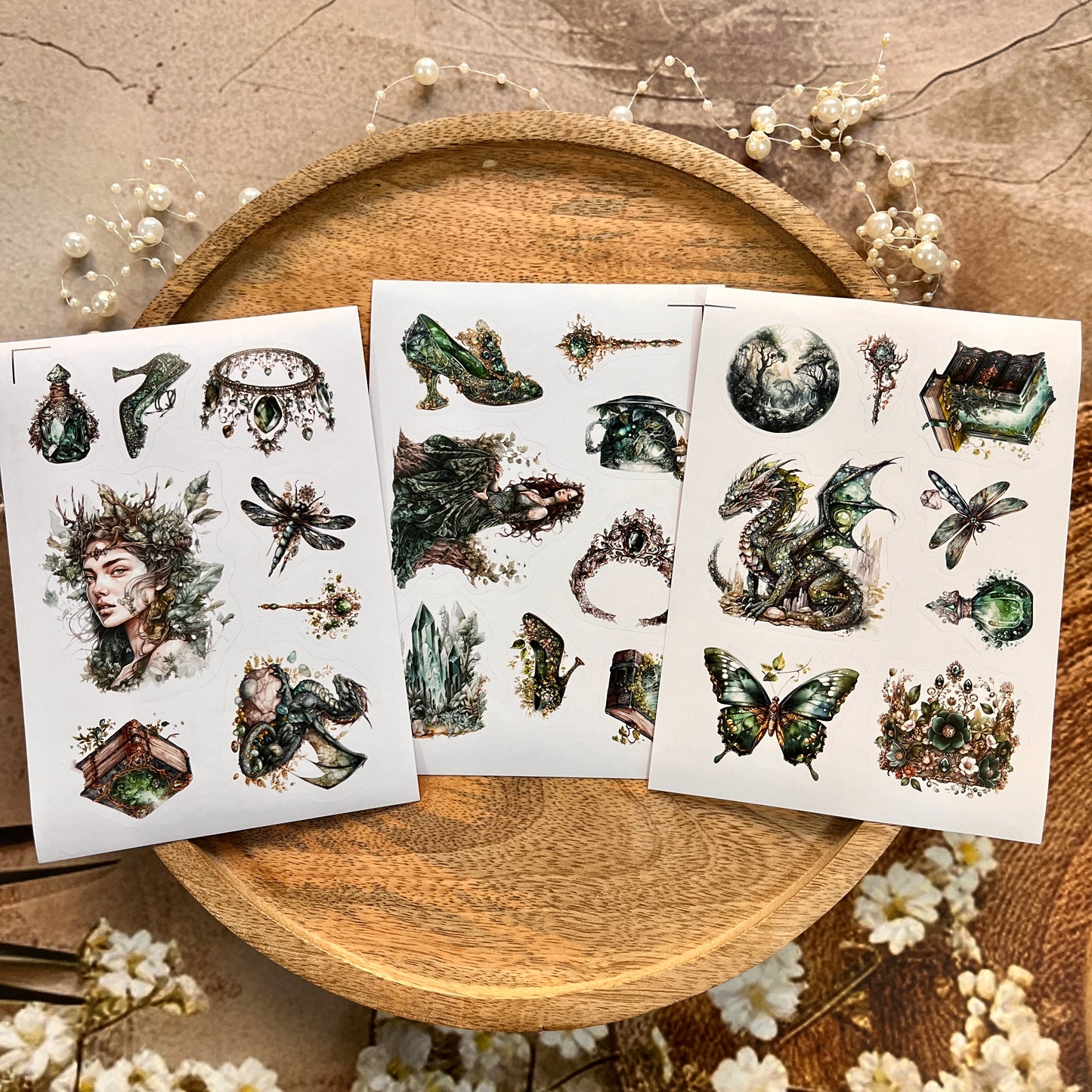 3 Sheets Vintage Emerald City Die Cut Stickers for Scrapbooking