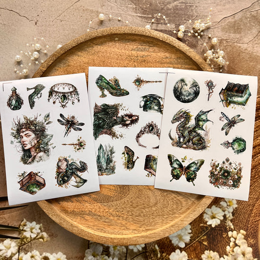 3 Sheets Vintage Emerald City Die Cut Stickers for Scrapbooking