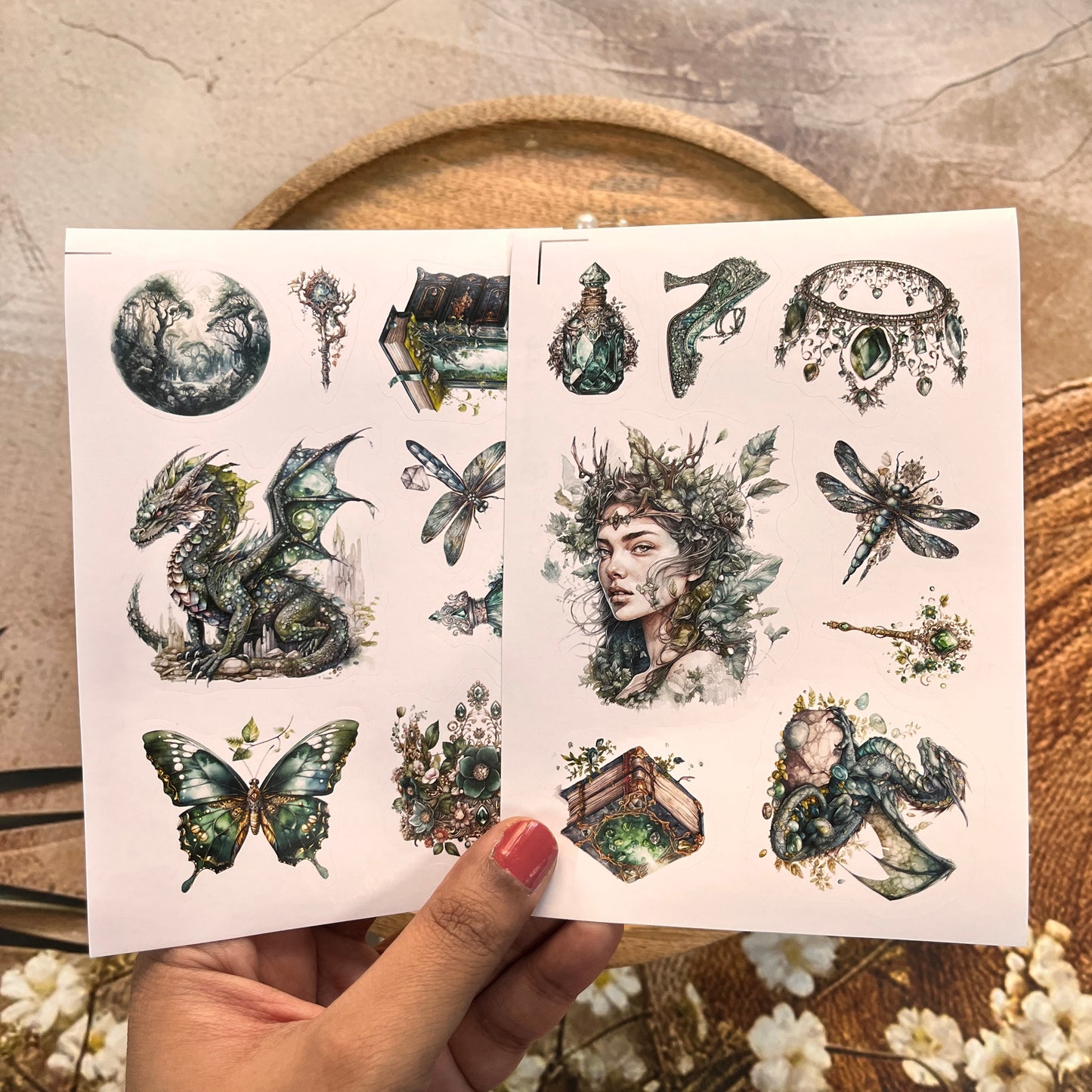 3 Sheets Vintage Emerald City Die Cut Stickers for Scrapbooking