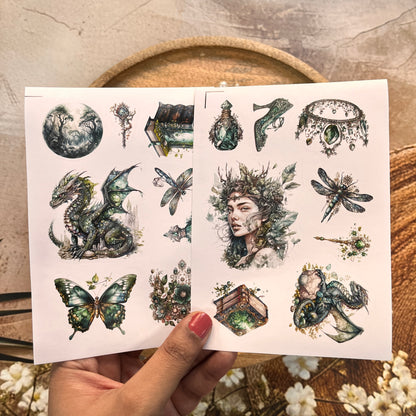 3 Sheets Vintage Emerald City Die Cut Stickers for Scrapbooking