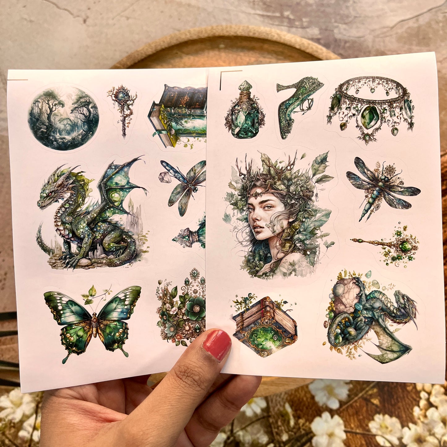 3 Sheets Vintage Emerald City Die Cut Stickers for Scrapbooking