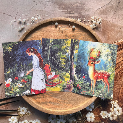16 sheets Vintage Oil Painting Style Woodland Girls Forest Fairytale Scrapbook Paper