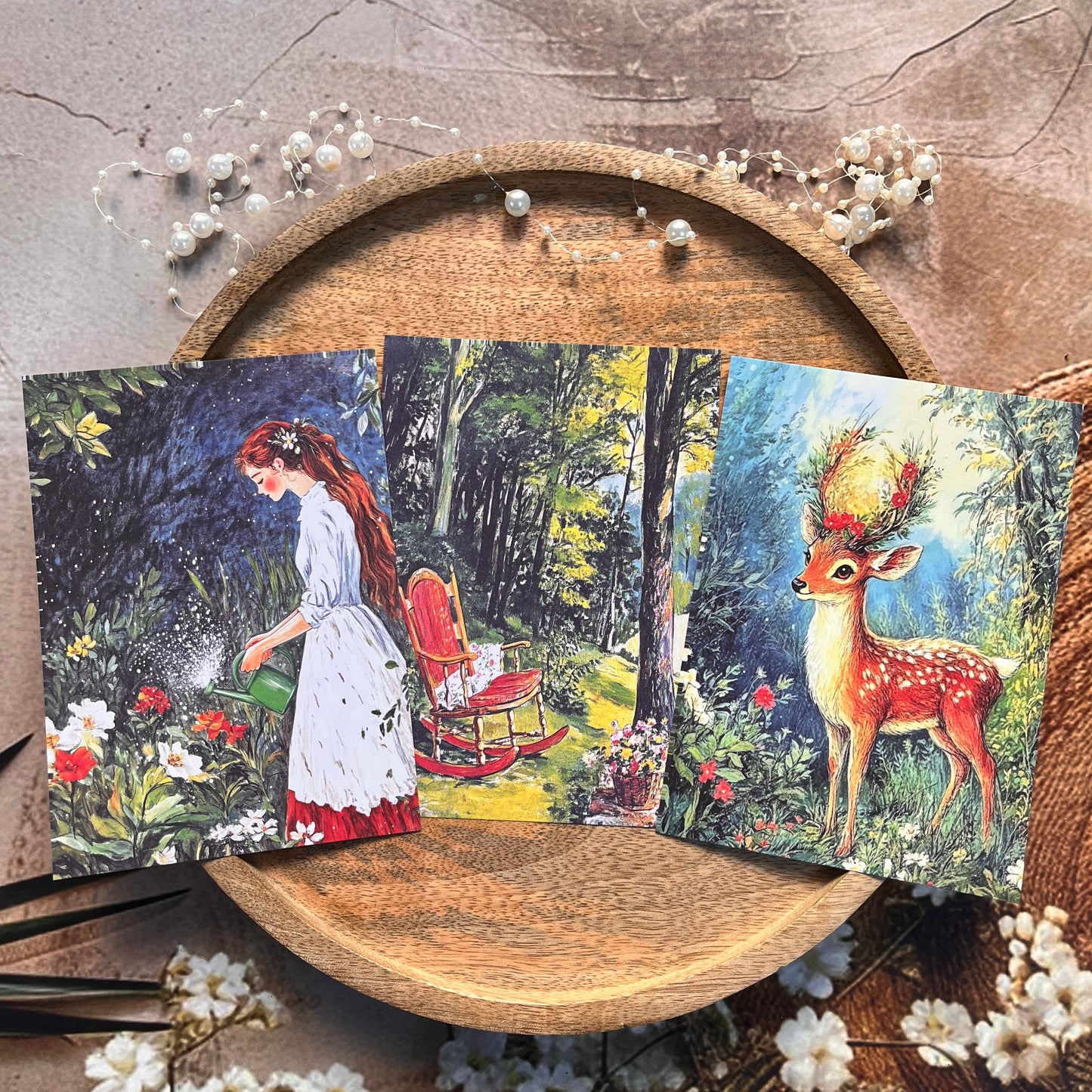16 sheets Vintage Oil Painting Style Woodland Girls Forest Fairytale Scrapbook Paper