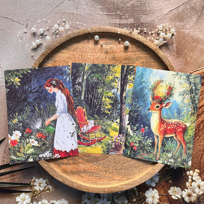 16 sheets Vintage Oil Painting Style Woodland Girls Forest Fairytale Scrapbook Paper