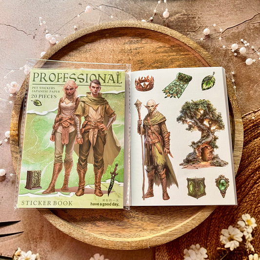 20 Sheets Fantasy Occupation Dual-Material Character Scenery Sticker Book