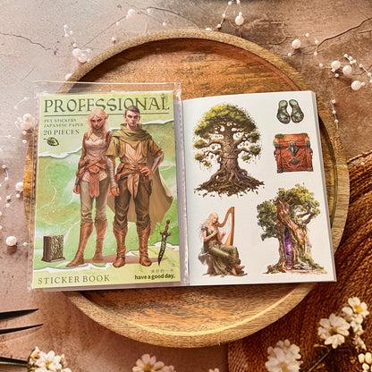 20 Sheets Fantasy Occupation Dual-Material Character Scenery Sticker Book