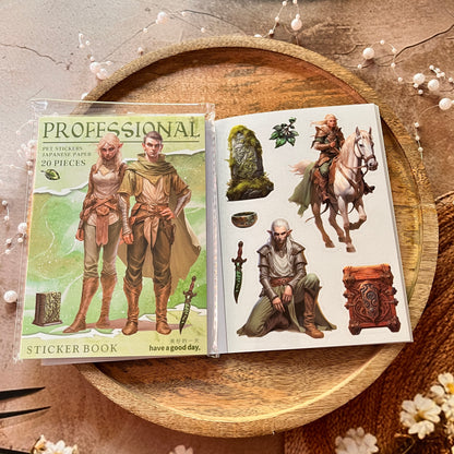20 Sheets Fantasy Occupation Dual-Material Character Scenery Sticker Book