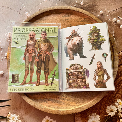 20 Sheets Fantasy Occupation Dual-Material Character Scenery Sticker Book