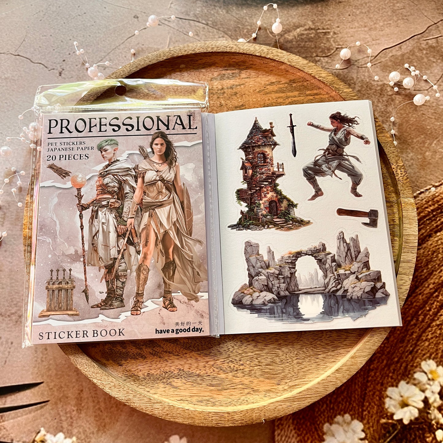 20 Sheets Fantasy Occupation Dual-Material Character Scenery Sticker Book