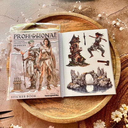 20 Sheets Fantasy Occupation Dual-Material Character Scenery Sticker Book