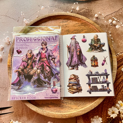 20 Sheets Fantasy Occupation Dual-Material Character Scenery Sticker Book