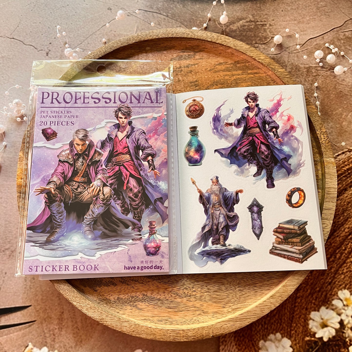 20 Sheets Fantasy Occupation Dual-Material Character Scenery Sticker Book