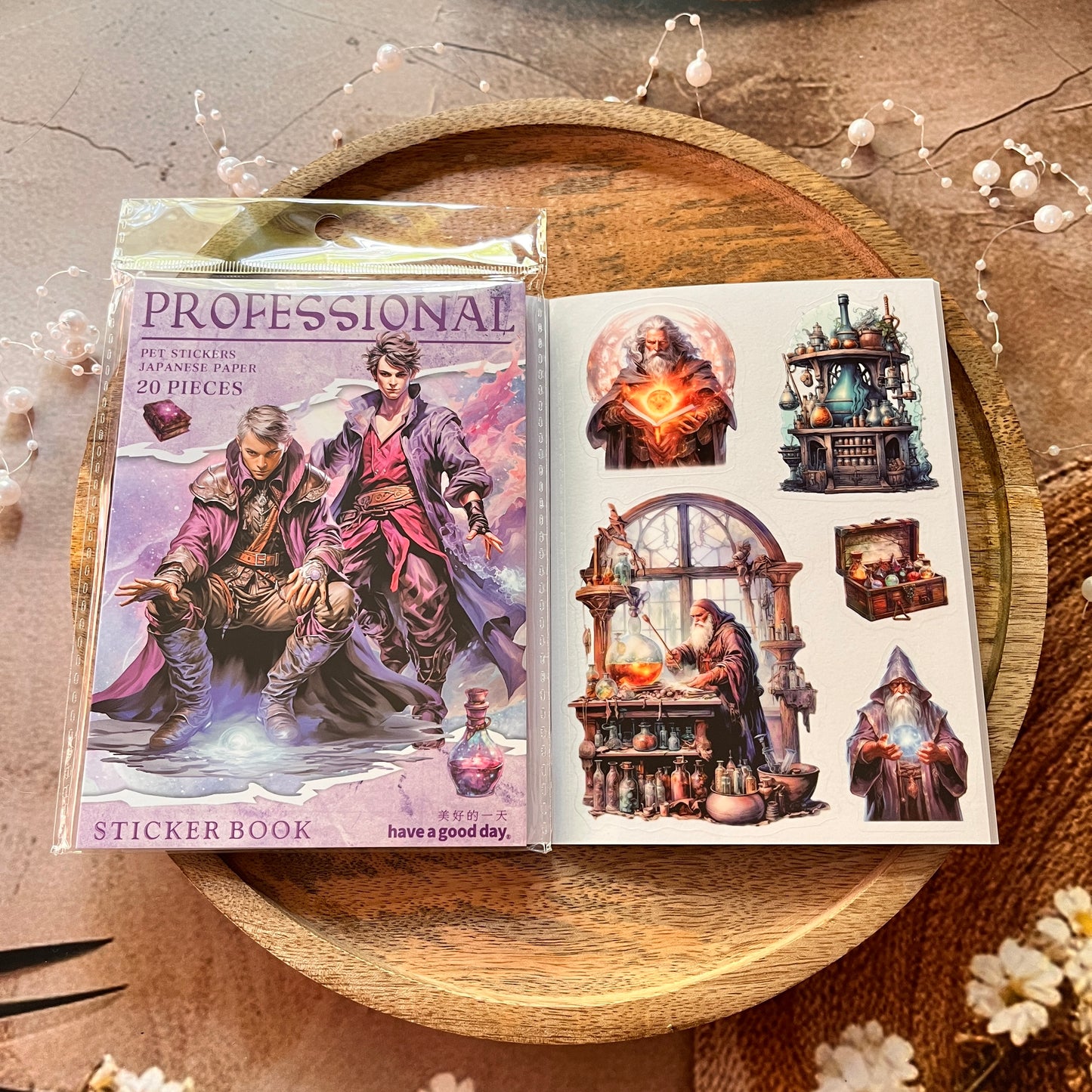 20 Sheets Fantasy Occupation Dual-Material Character Scenery Sticker Book