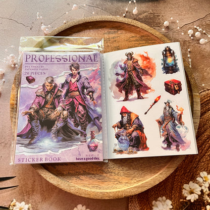 20 Sheets Fantasy Occupation Dual-Material Character Scenery Sticker Book
