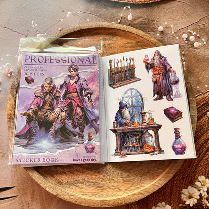 20 Sheets Fantasy Occupation Dual-Material Character Scenery Sticker Book