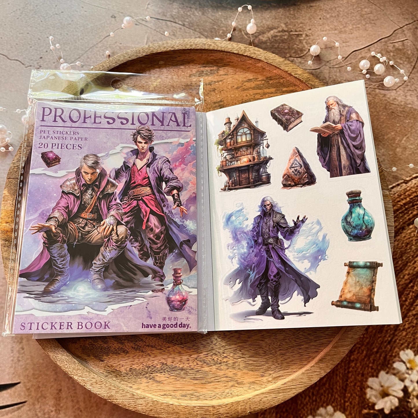 20 Sheets Fantasy Occupation Dual-Material Character Scenery Sticker Book