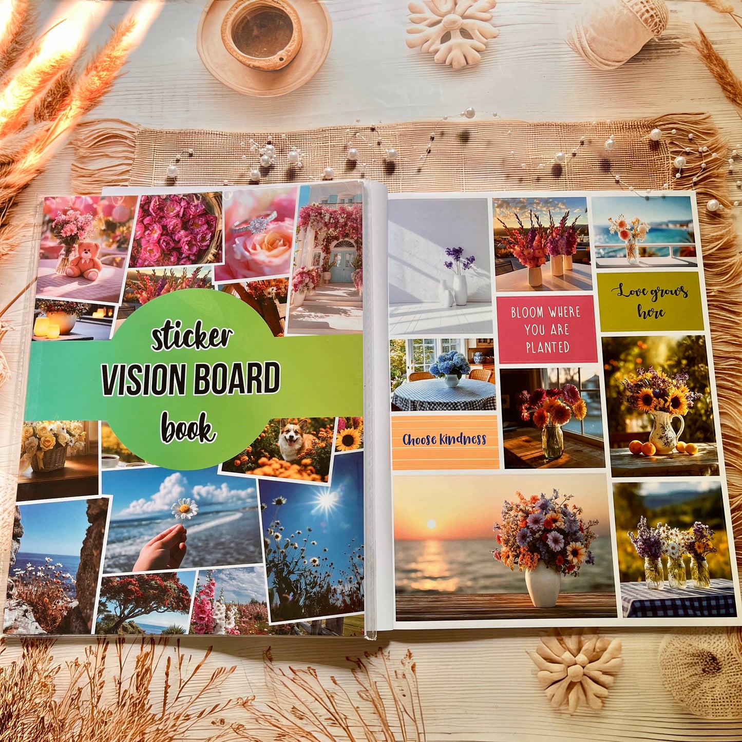 20 Sheets Floral Inspirational Dreams and Goals Vision Board Sticker Book