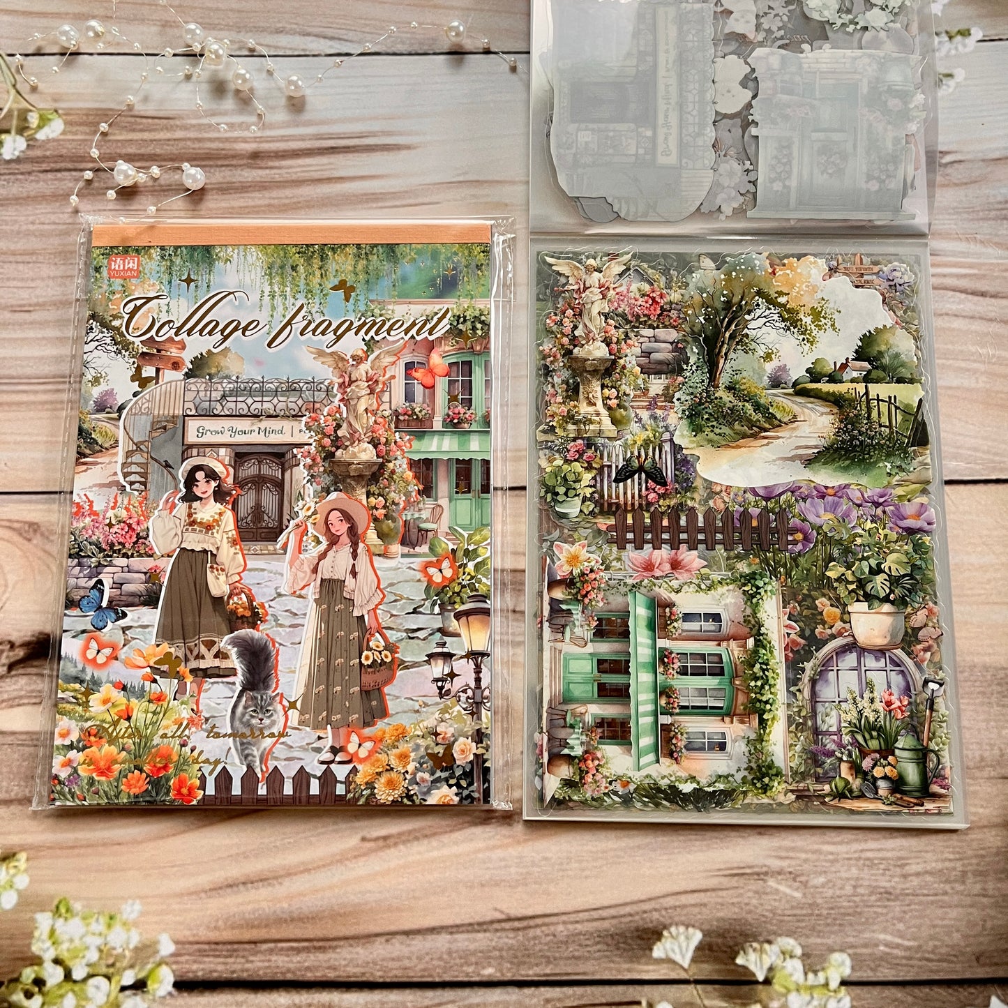 20 Sheets Collage Pieces Series Light Retro Material Landscape character Sticker Book
