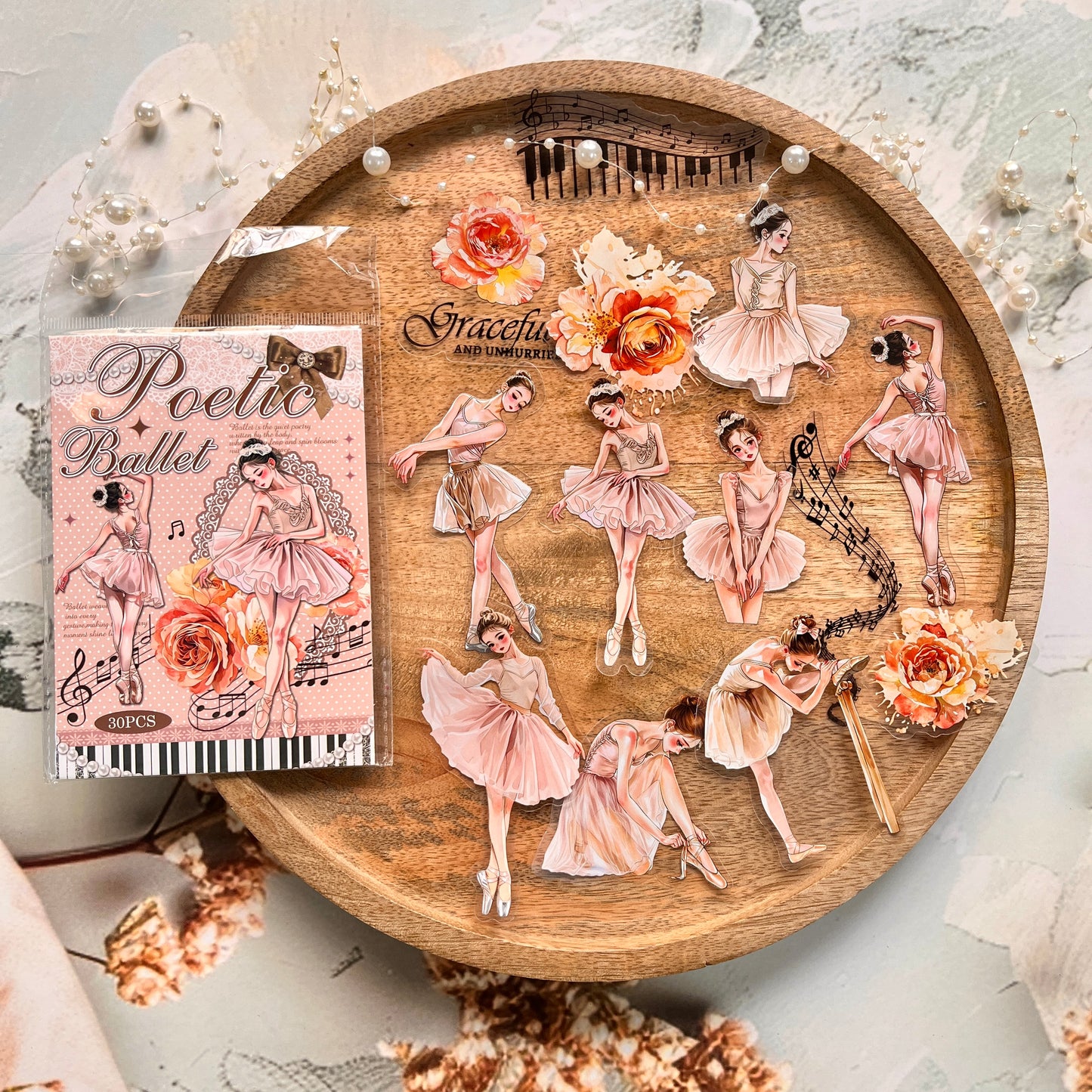 30 Pcs Ballet Monologue Series Ballet-themed Scrapbooking Stickers