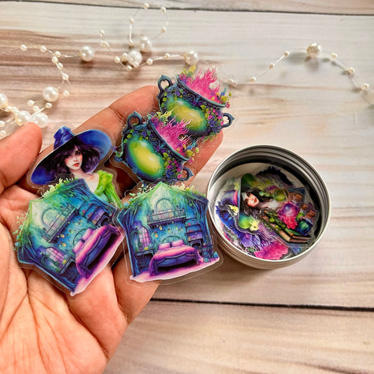 50 Pcs Wizards and Potions Scrapbooking Stickers in Mini Tin Box