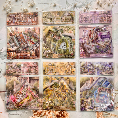 30 Pcs Glass Dream Series Retro House-Themed Scenery Stickers