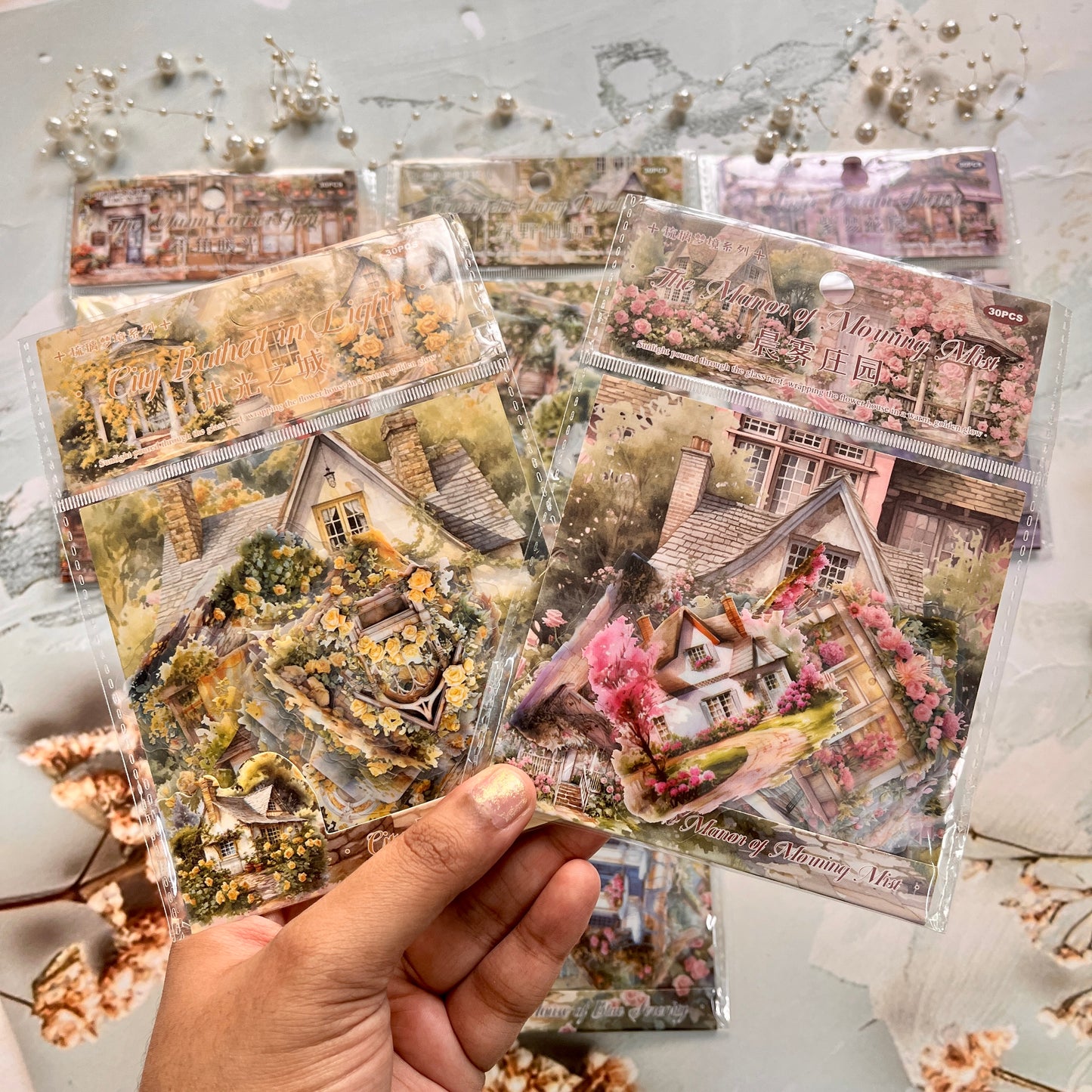30 Pcs Glass Dream Series Retro House-Themed Scenery Stickers