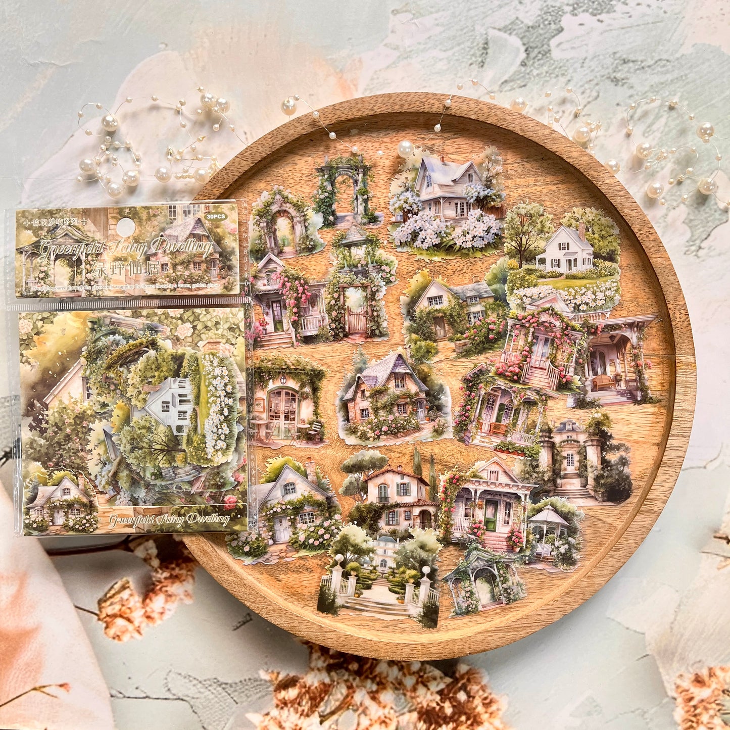 30 Pcs Glass Dream Series Retro House-Themed Scenery Stickers