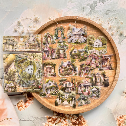 30 Pcs Glass Dream Series Retro House-Themed Scenery Stickers