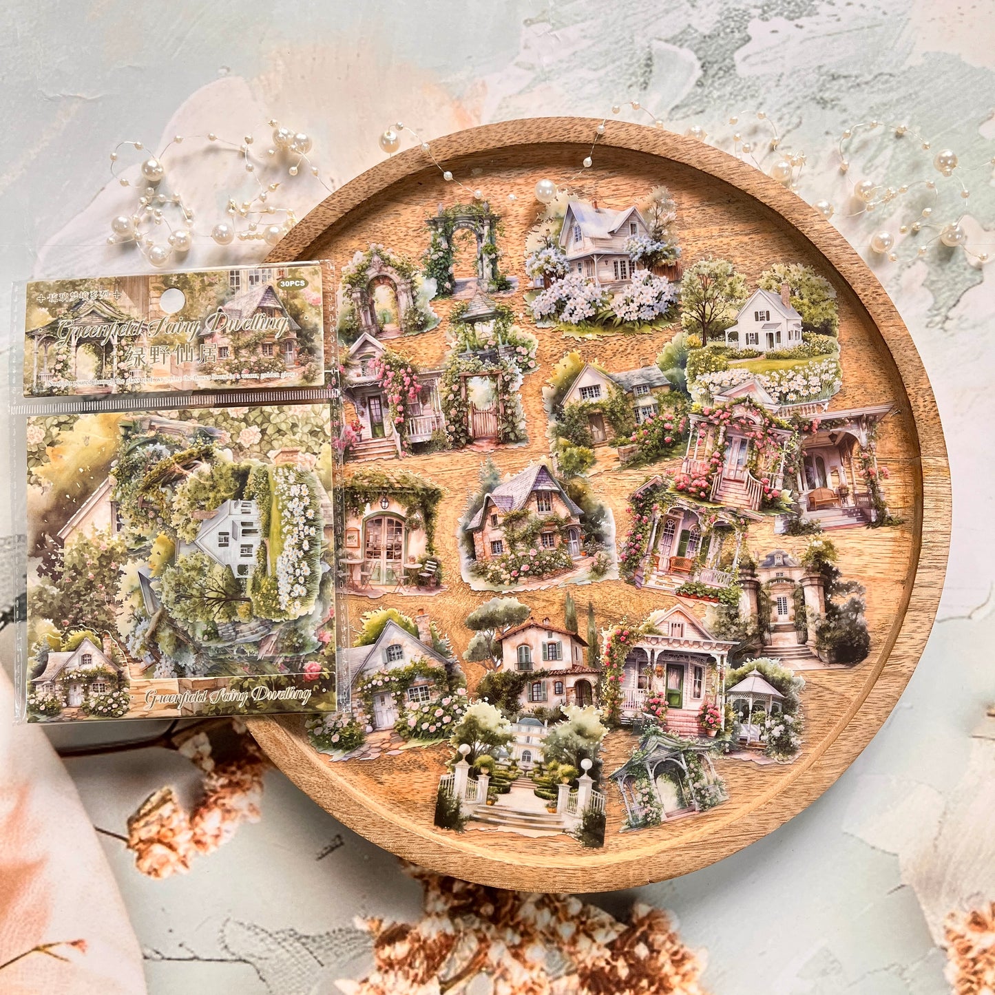 30 Pcs Glass Dream Series Retro House-Themed Scenery Stickers