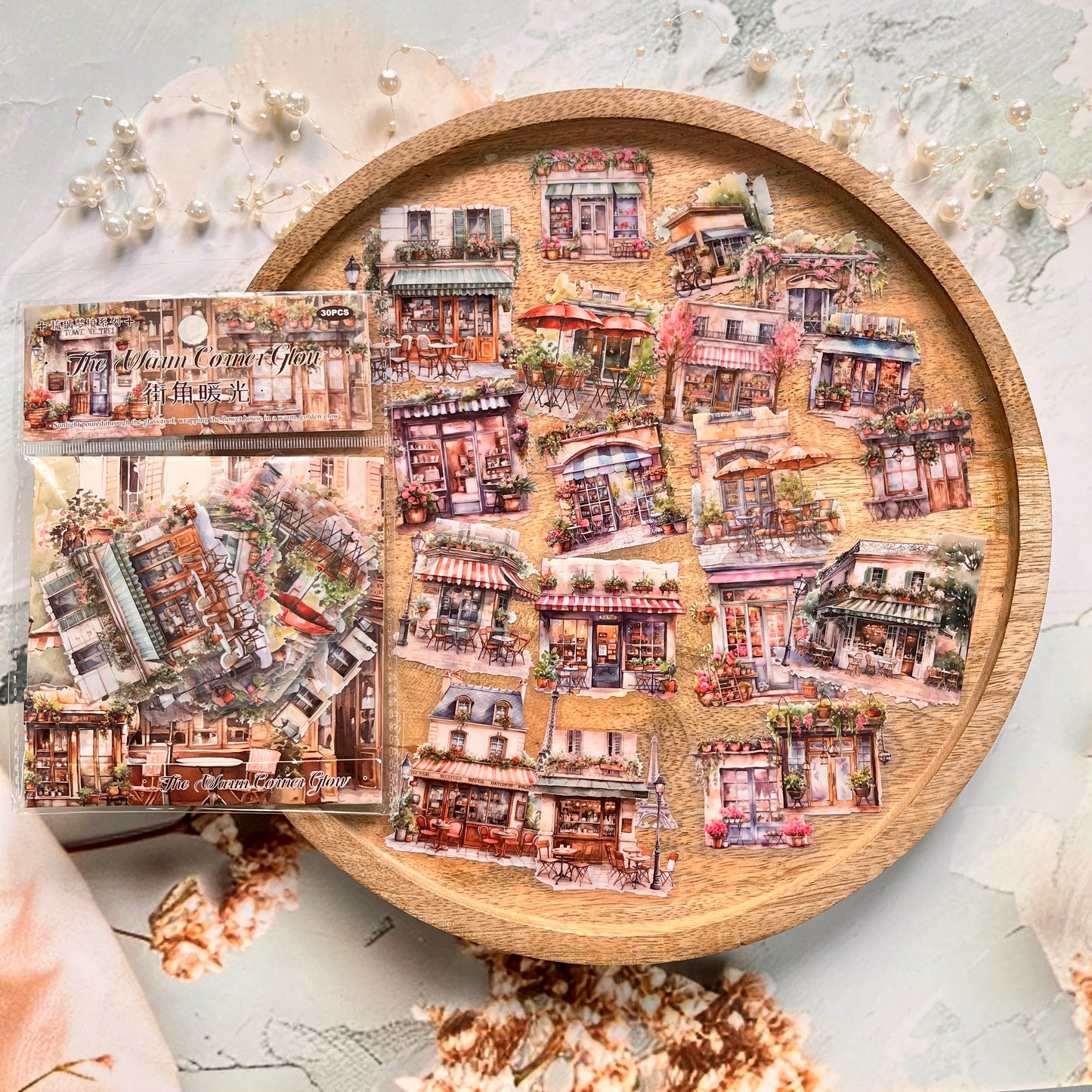 30 Pcs Glass Dream Series Retro House-Themed Scenery Stickers