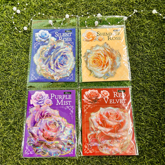 10 Pcs Ice crystal rose series plant vintage handbook material decorative stickers