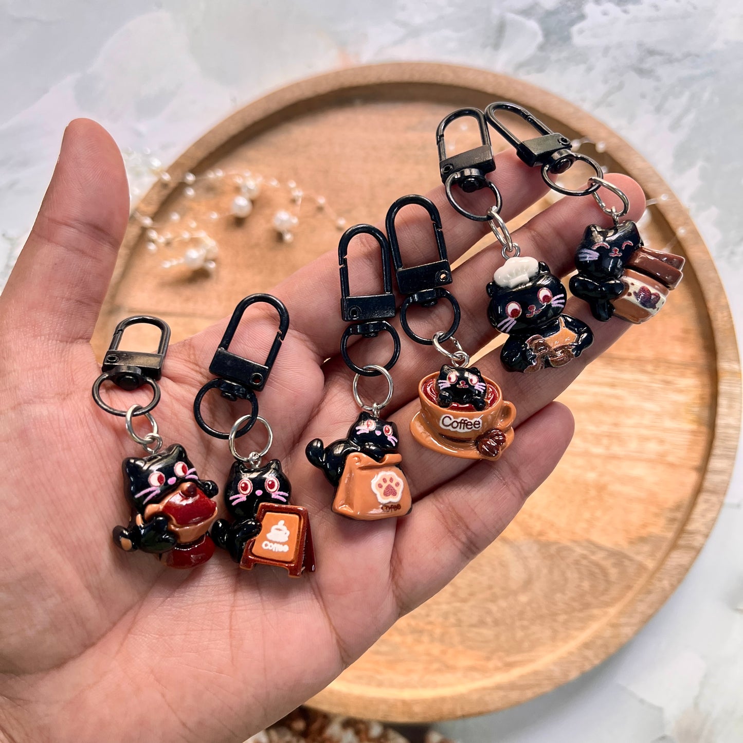 1 Pc Cute Black Cat Coffee Keychain Cute Charms