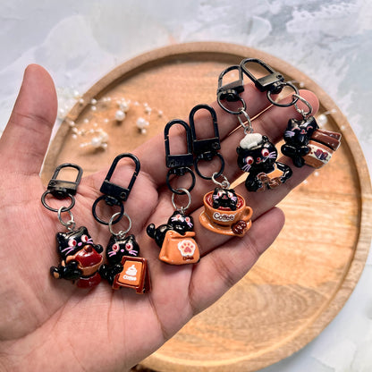 1 Pc Cute Black Cat Coffee Keychain Cute Charms