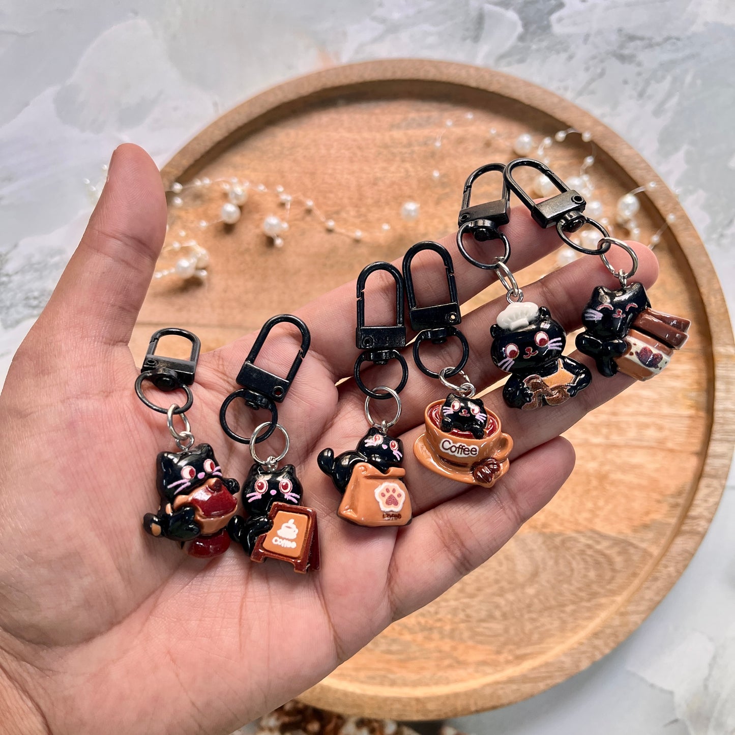 1 Pc Cute Black Cat Coffee Keychain Cute Charms