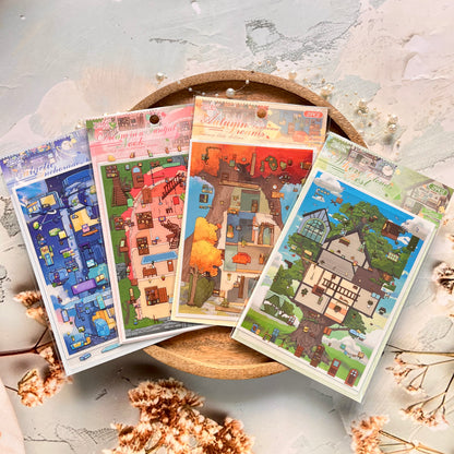 3 Sheets Dream Building Weaving Light 3D Landscape Stickers
