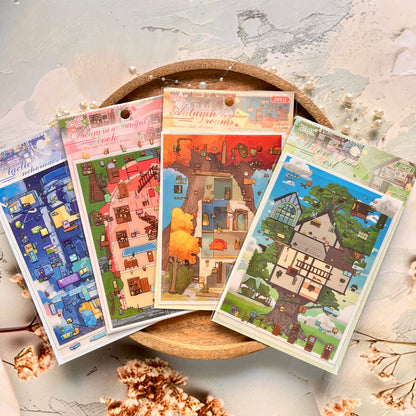 3 Sheets Dream Building Weaving Light 3D Landscape Stickers