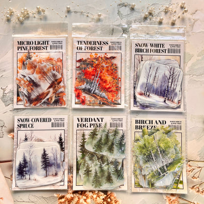20 Pcs Birch Pine Series Mountain Forest Tree Stickers