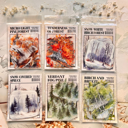 20 Pcs Birch Pine Series Mountain Forest Tree Stickers