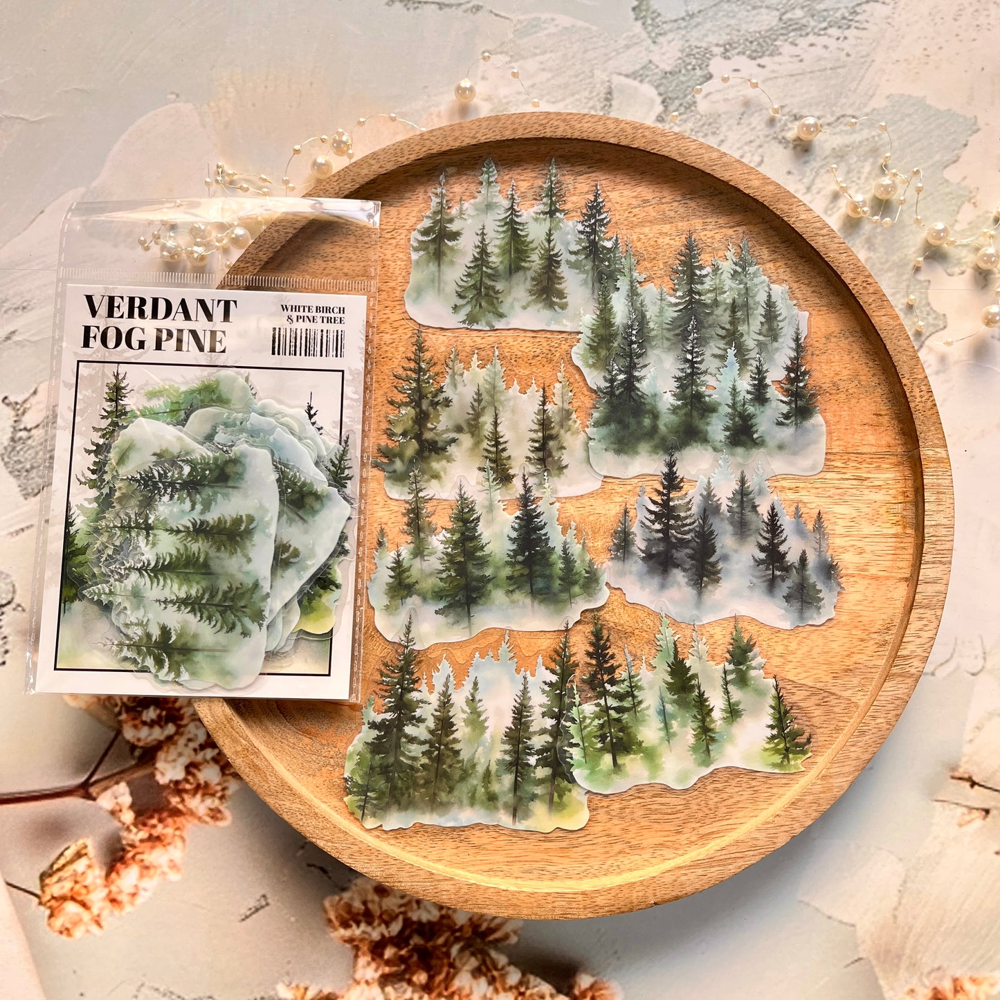 20 Pcs Birch Pine Series Mountain Forest Tree Stickers